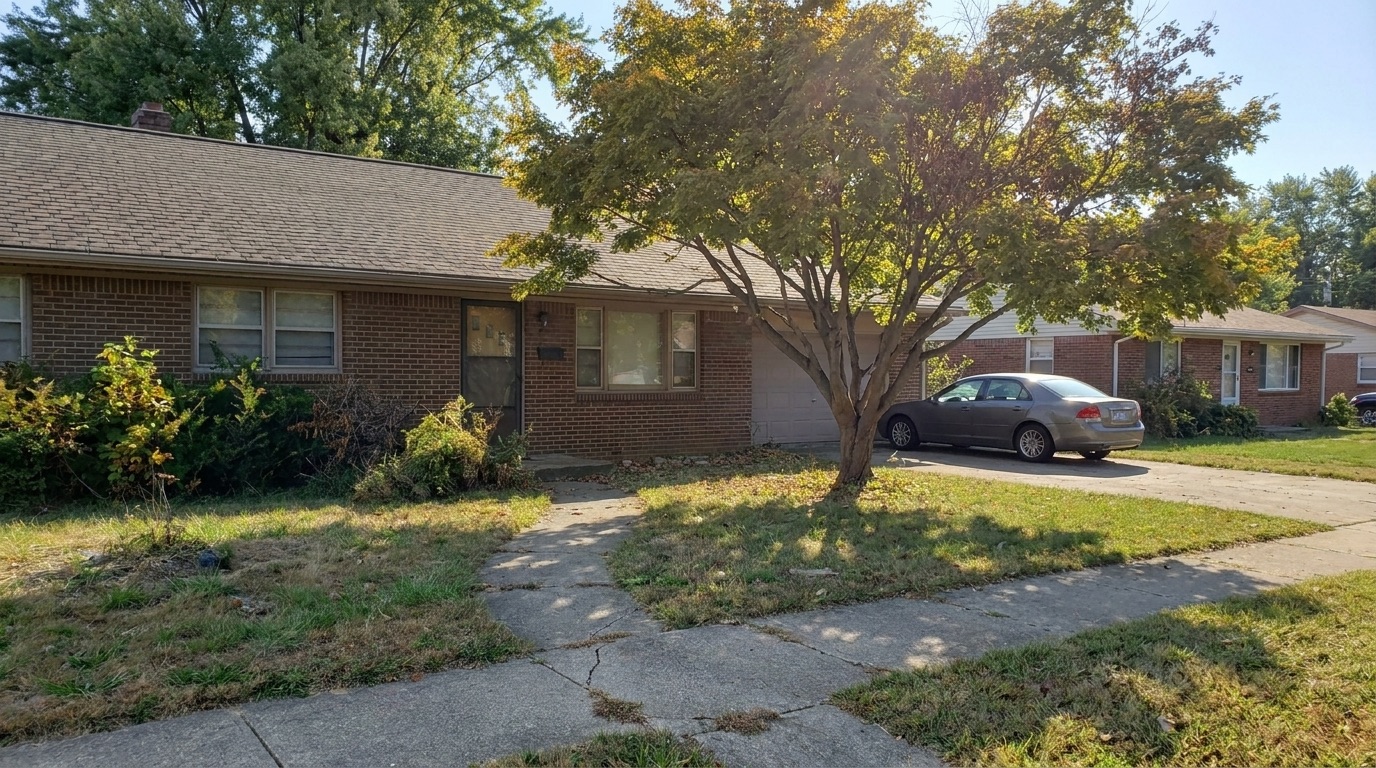 Professionally trimmed tree with clearance from roof